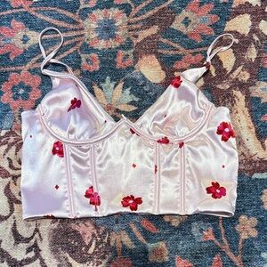 White Fox Boutique Pink Floral Satin Crop Top